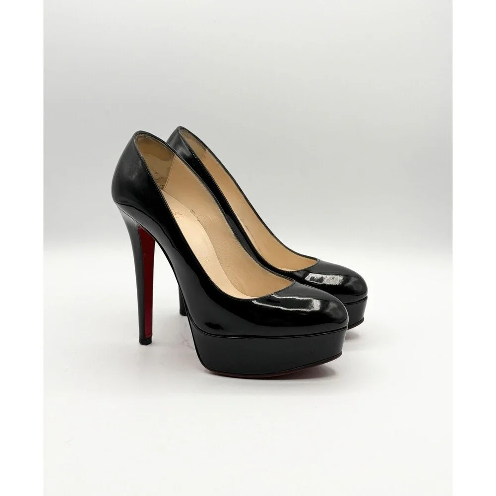 Christian Louboutin Bianca 140 Black Patent Leather Platform Heels Size EU 35